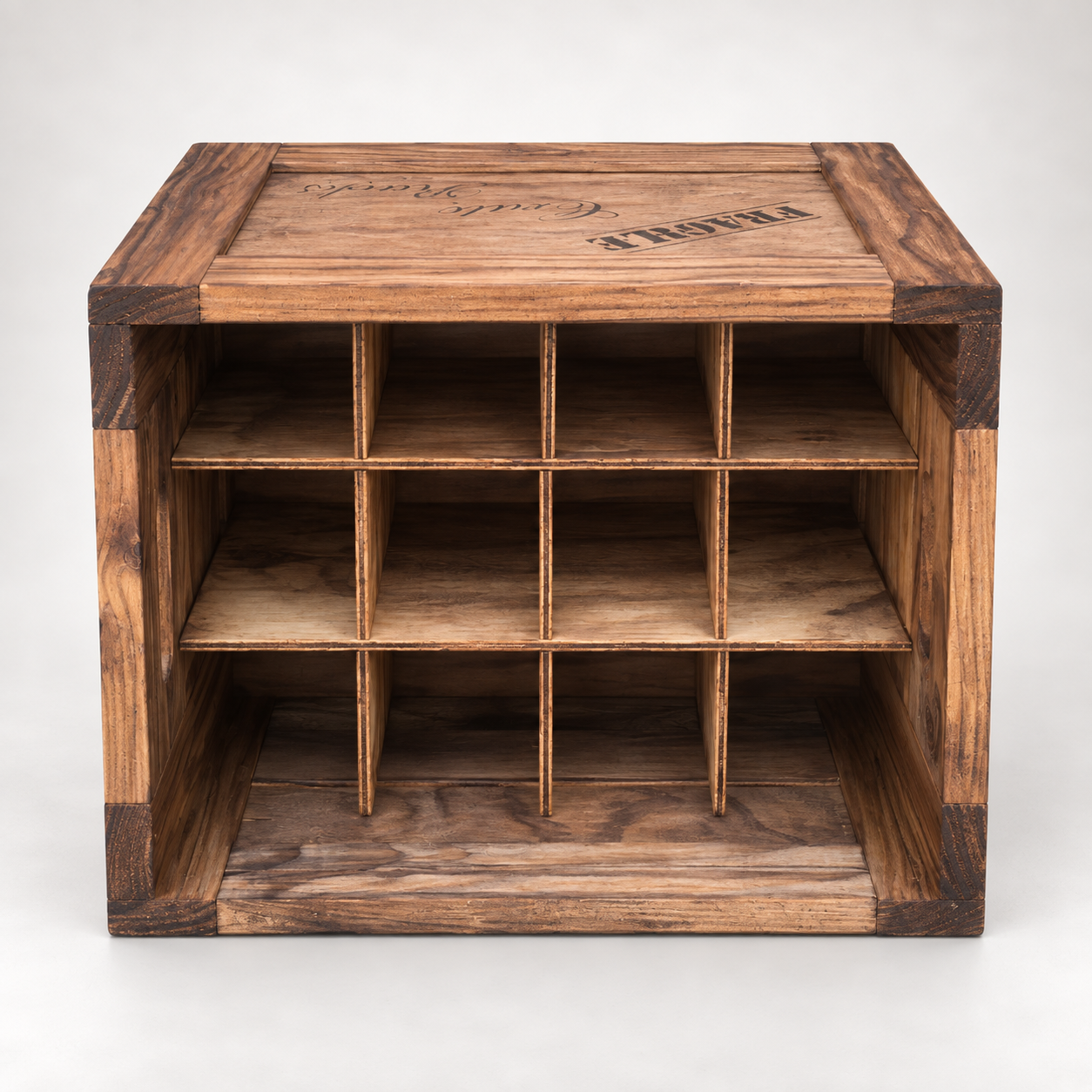 12 Bottle Wooden Wine Crate - Front View