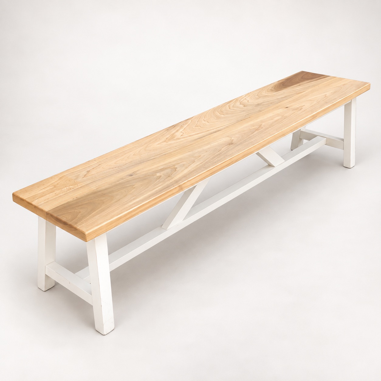 Country Bench Ivory with Saligna frame and American Poplar top, side view