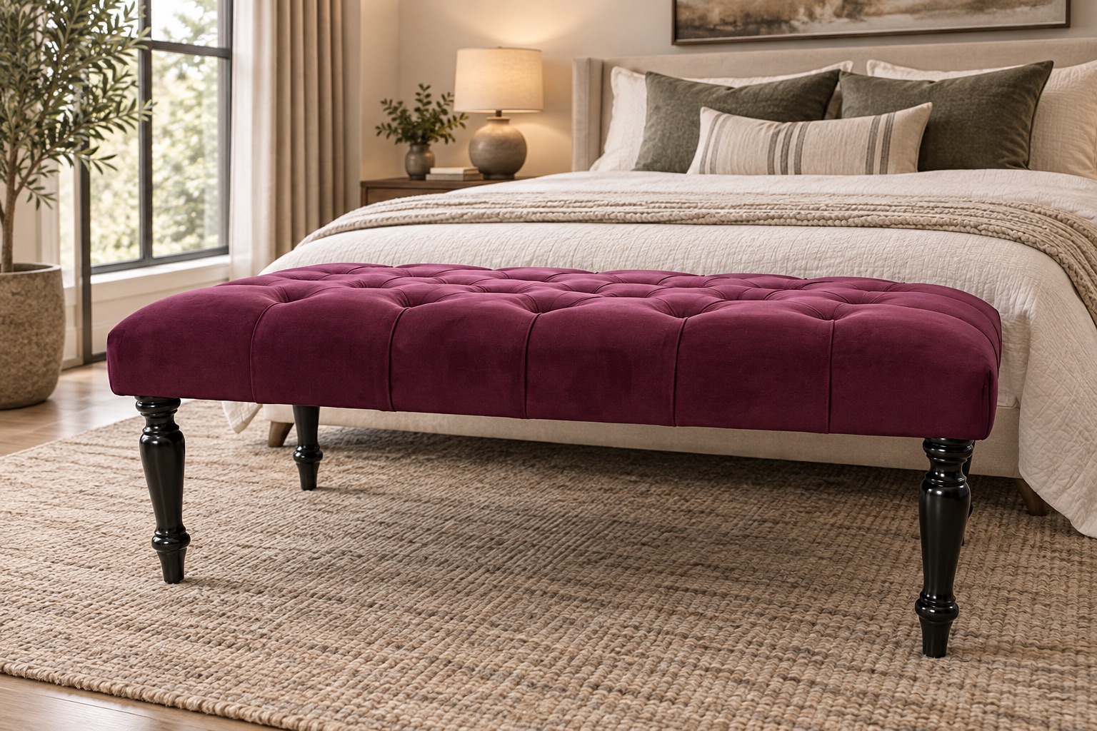 Deep Button Ottoman - Plum - Product View