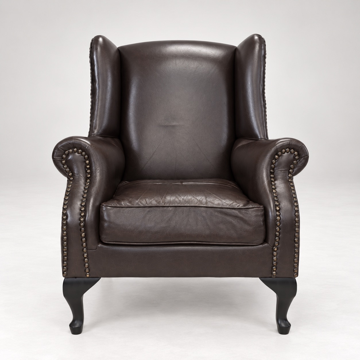 Heritage Leather Wingback Chair - Front View