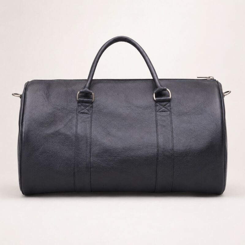 Leather Duffle Bag Charcoal - Front View