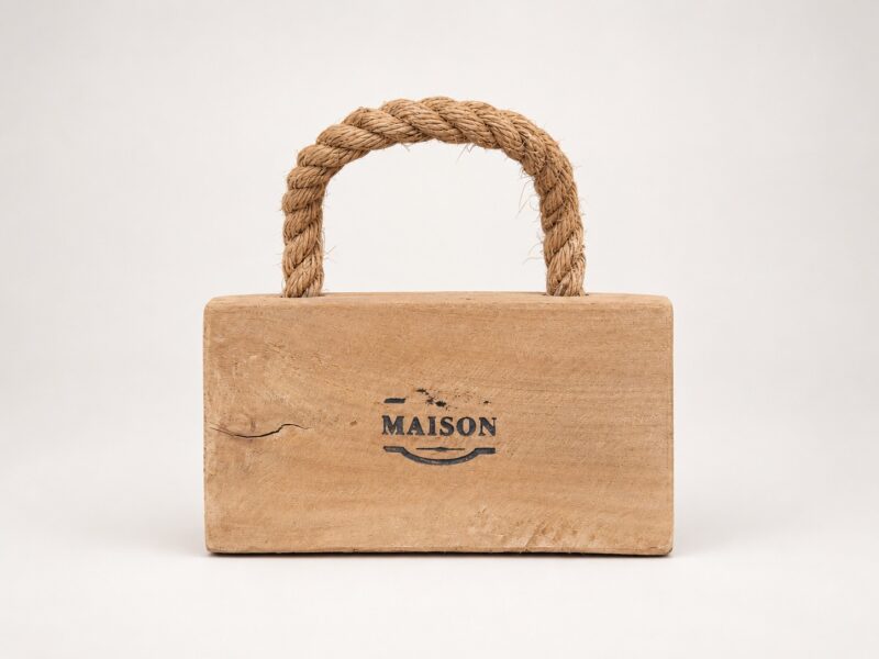 Rustic Wooden Doorstop with Rope Handle Large - Front View