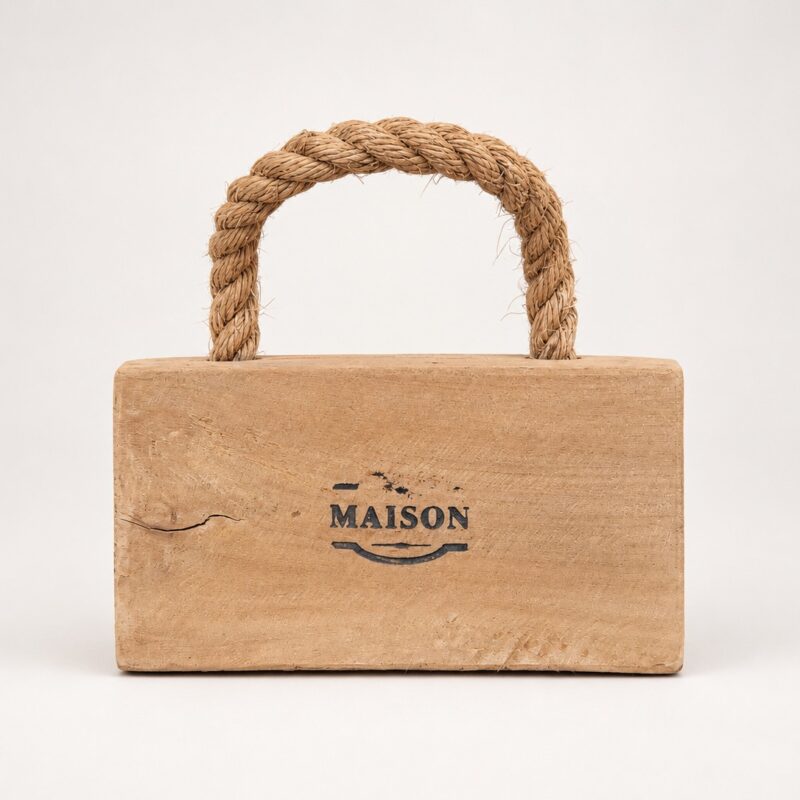 Rustic Wooden Doorstop with Rope Handle Large - Front View