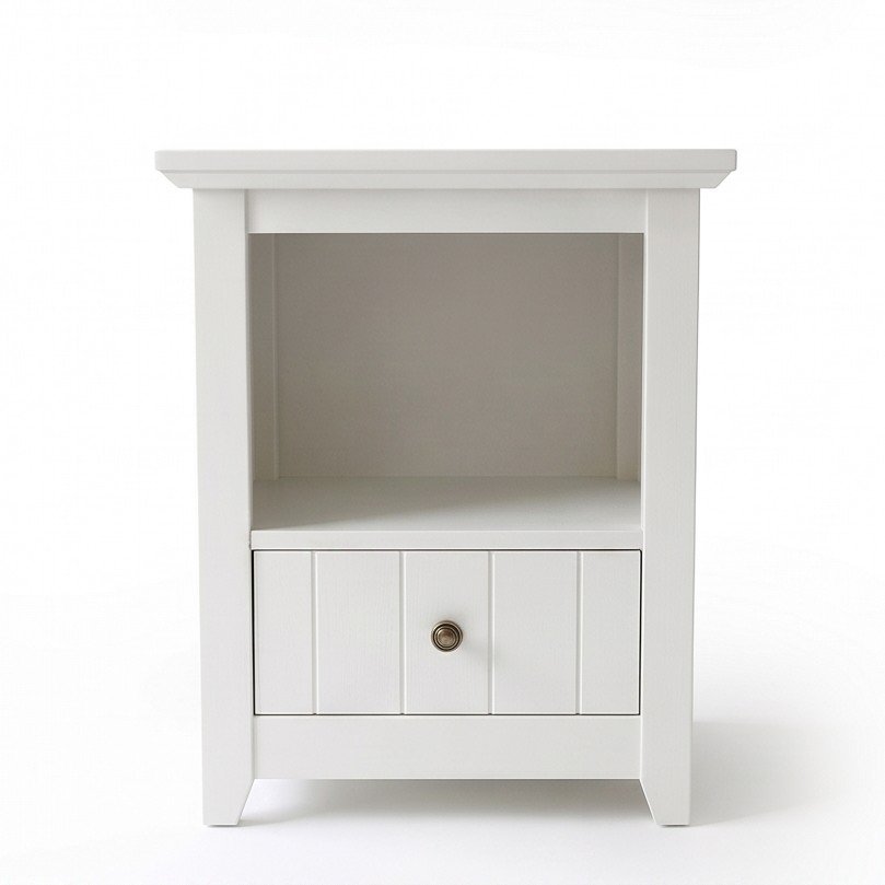 White Cleveland Pedestal with an open compartment above a panelled drawer, front view